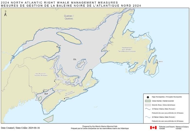 A map of Atlantic Canadian waters