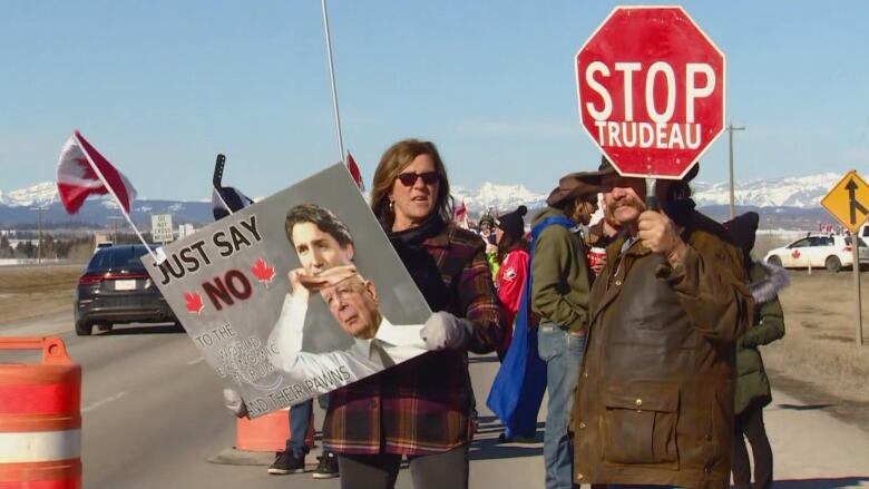 Carbon tax protest Highway 1 west of Calgary