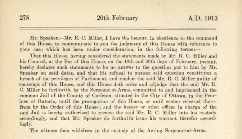 An old parchment shows an entry from the House of Commons journals dated February 20, 1913.