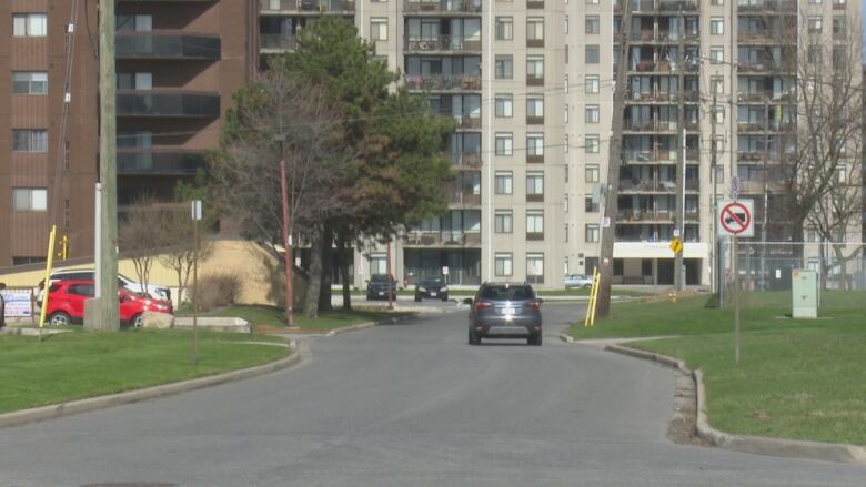 A vehicle on a quiet city street.