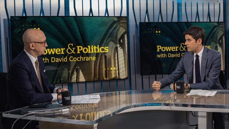 Power and Politics host David Cochrane interviews Gabriel Attal, Prime Minister of France, in Ottawa on Thursday, April 11, 2024.