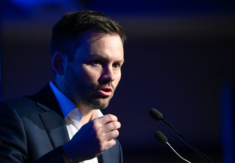 white man with brown hair speaking into podium mic