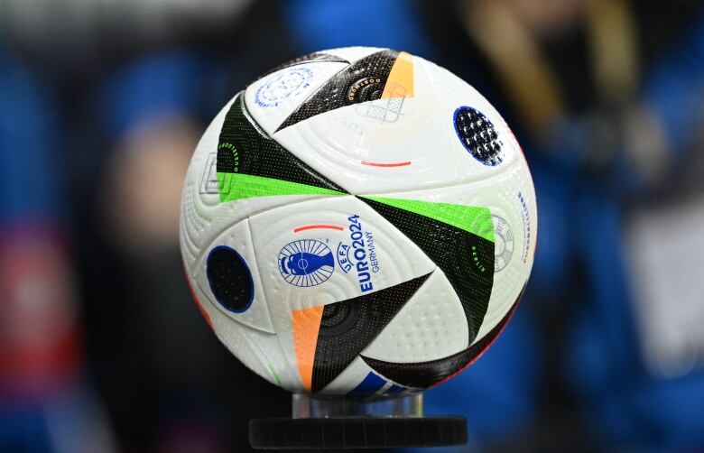 The ball for the upcoming Euro 2024 is pictured ahead ahead the friendly football match between Germany and Netherlands in Frankfurt, western Germany, on March 26, 2024. (Photo by INA FASSBENDER / AFP) (Photo by INA FASSBENDER/AFP via Getty Images)