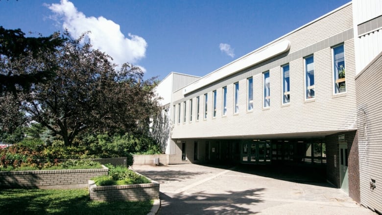 A white building with the blue sky behind it and a tall green tree upfrnt