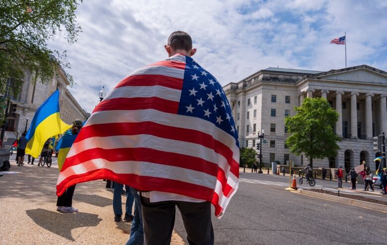 Activists supporting Ukraine demonstrate outside the U.S. Capitol in Washington, D.C.