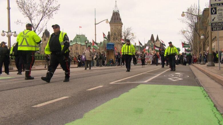 Ottawa police officers monitor the rally on Apr. 20. No arrests were made at the time.