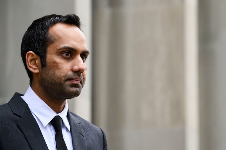 Umar Zameer reacts during a press conference following his not guilty verdict, in Toronto, Sunday, April 21, 2024. THE CANADIAN PRESS/Christopher Katsarov