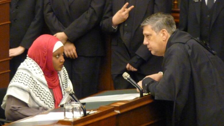 Independent MPP Sarah Jama is spoken to in the Ontario legislature on Thursday.