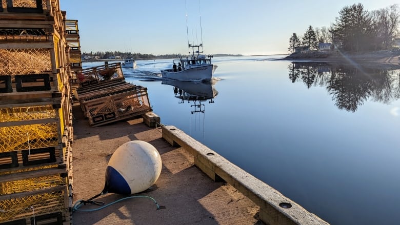 A lobster boat in the water.