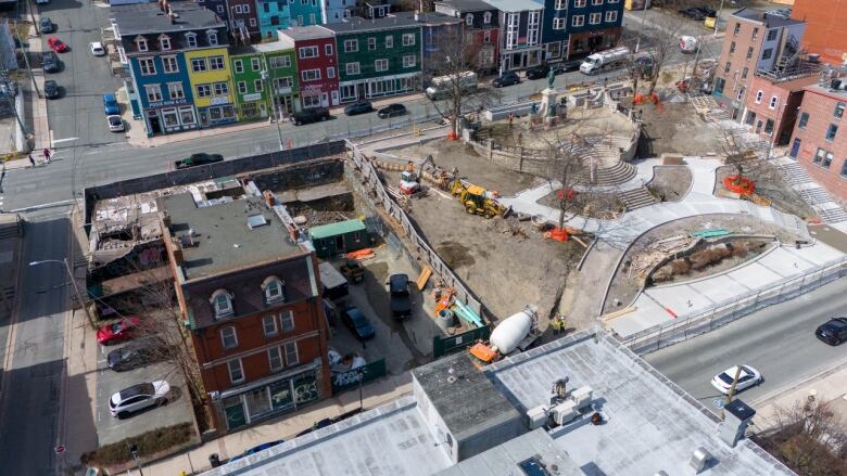 an aerial photo of the war memorial in St. John's.