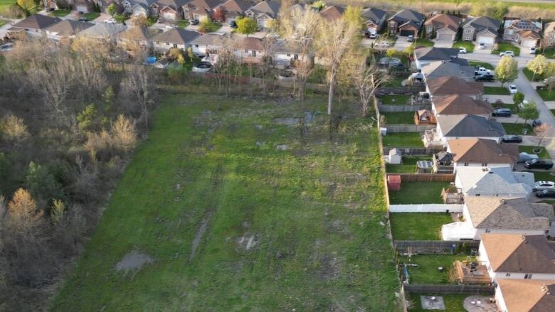 An aerial view of a portion of land being considered for townhouse units in a south Windsor neighbourhood.