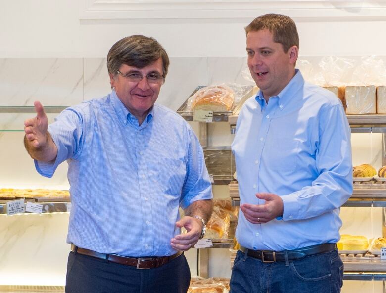 Conservative MP Andrew Scheer is pictured with Costas Menegakis in Richmond Hill, Ont. on Wednesday, September 18, 2019.