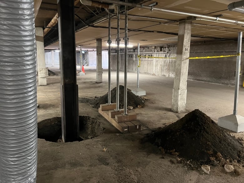 An underground parkade and support beams