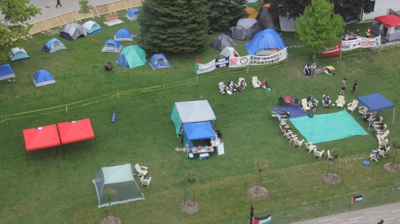 shot from above of the tents at the encampment