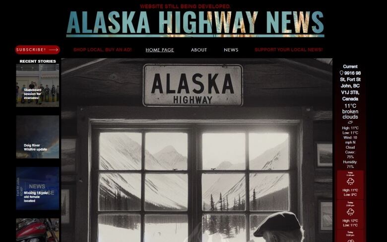 A website front page that says Alaska Highway News