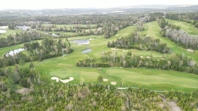 An aerial photograph of a golf course.