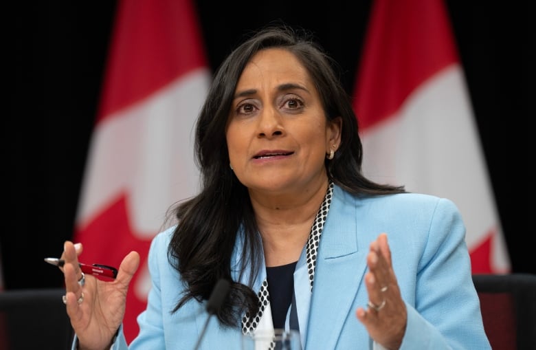 President of the Treasury Board Anita Anand responds to a question during a news conference in Ottawa, Tuesday, June 18, 2024.