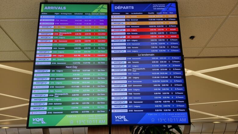 Board showing flights. 