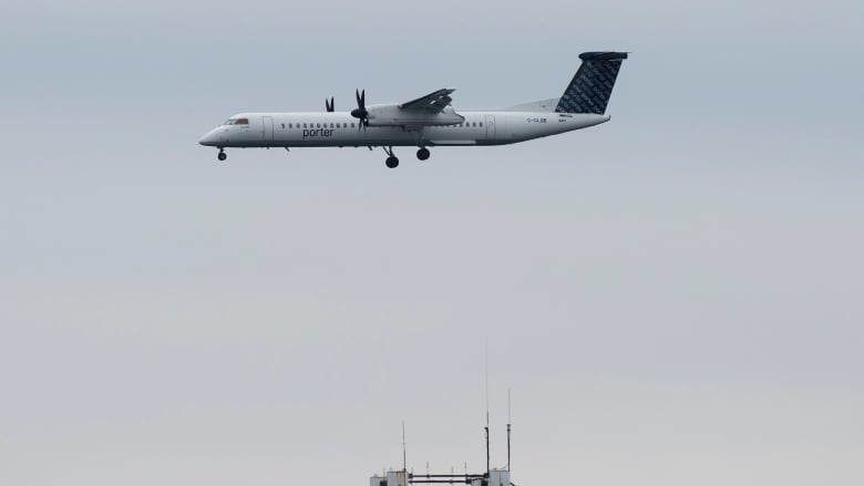 A Porter airplane lands in Toronto