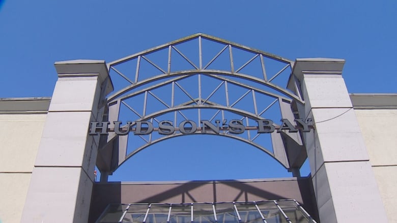 The Hudson's Bay sign against a blue sky.