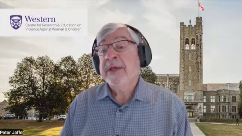 A white-haired academic in a Zoom interview.