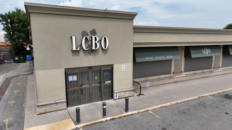 Exterior of empty and shuttered LCBO store.