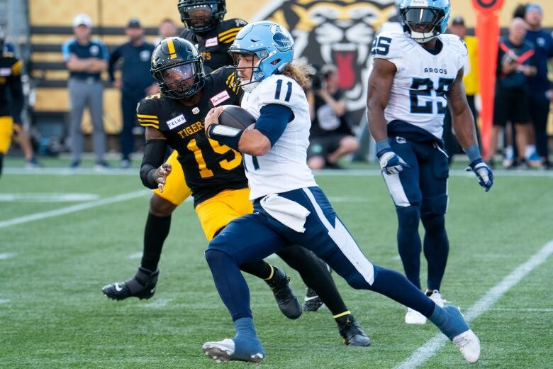 A football player running.