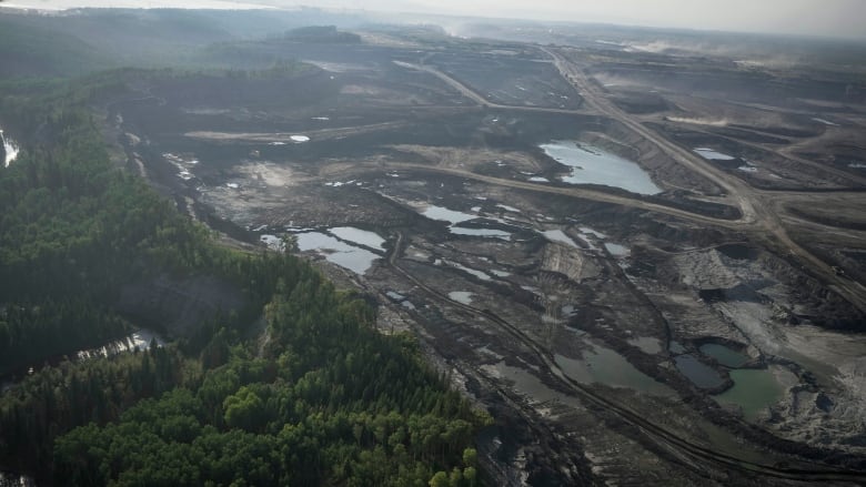 An aerial view of the oilsands in Alberta. 