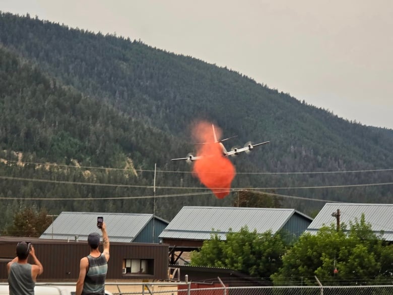 Fire suppressant is released from an aircraft in Williams Lake, B.C.