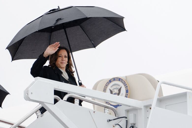 U.S. Vice President Kamala Harris boards Air Force Two at a Maryland airbase on Monday.