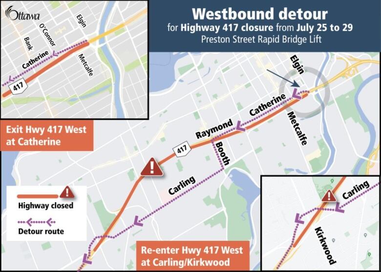 A map of detours when a major highway closes.