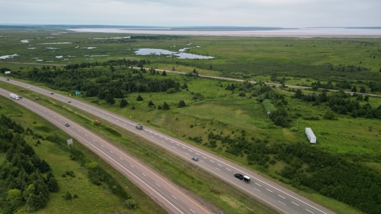 The highway crossing the Chignecto Isthmus.