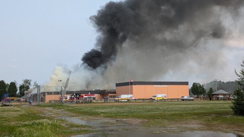 A fire broke out on Wednesday morning at the Westwood school in Thompson. According to the City of Thompson the fire is believed to have started in an electrical panel.   