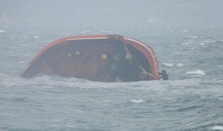 The top of a vessel is shown above the waterline in a still taken from video.