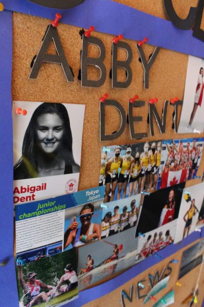 A collage of photos of Olympian Abby Dent is pictured. 