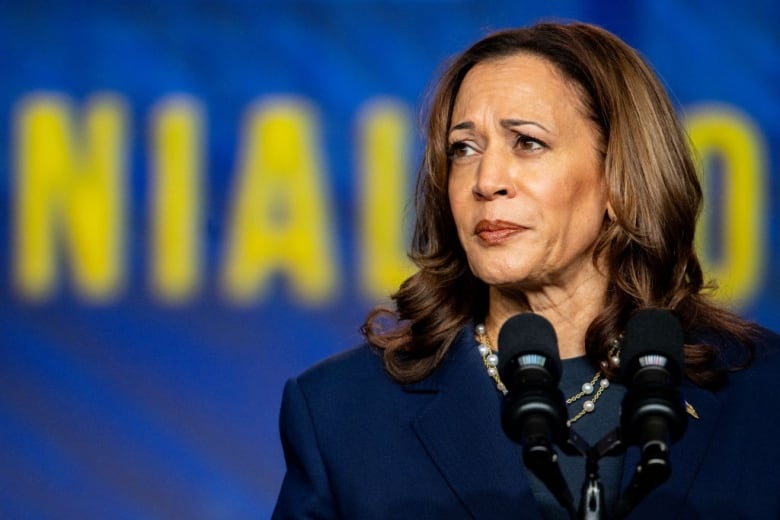 U.S. Vice President Kamala Harris is seen speaking in Houston, Texas, on Wednesday.