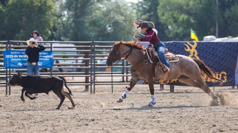 A contest competes at the Canadian High School rodeo finals