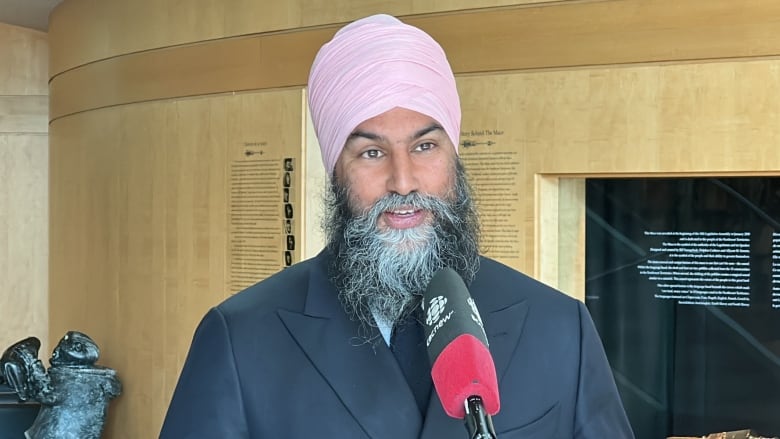 Jagmeet singh speaks at podium in nwt legislature.