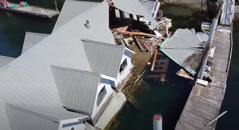 The roof collapsed at one part of the barge