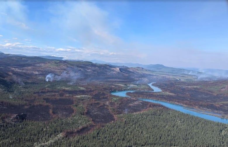 A view to the north from the south end of the Mt. Lewis wildfires on the Yukon River. 