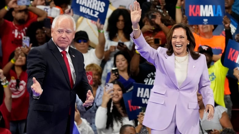 U.S. Vice President Kamala Harris, the Democratic nominee for president, and her running mate Minnesota Gov. Tim Walz are seen at a campaign rally in Nevada last Saturday.