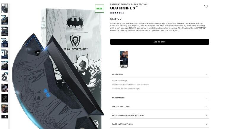 Screenshot of web page of Dalstrong's Batman shadow edition ulu for sale