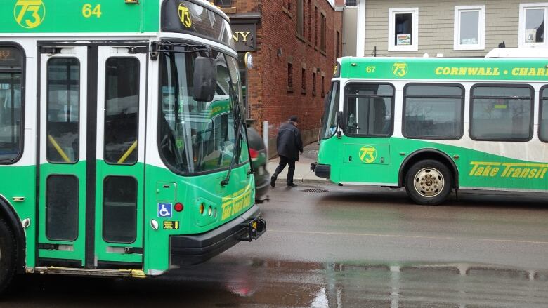 T3 Transit buses on a Charlottetown street.