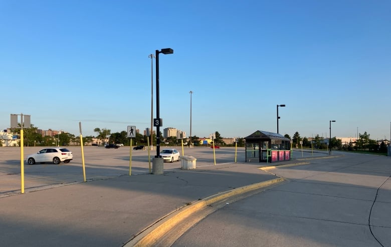 A mostly empty parking lot at Dixie GO station on the Milton rail line.