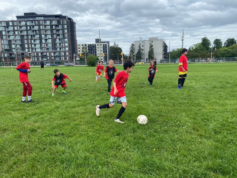 Children are playing soccer.