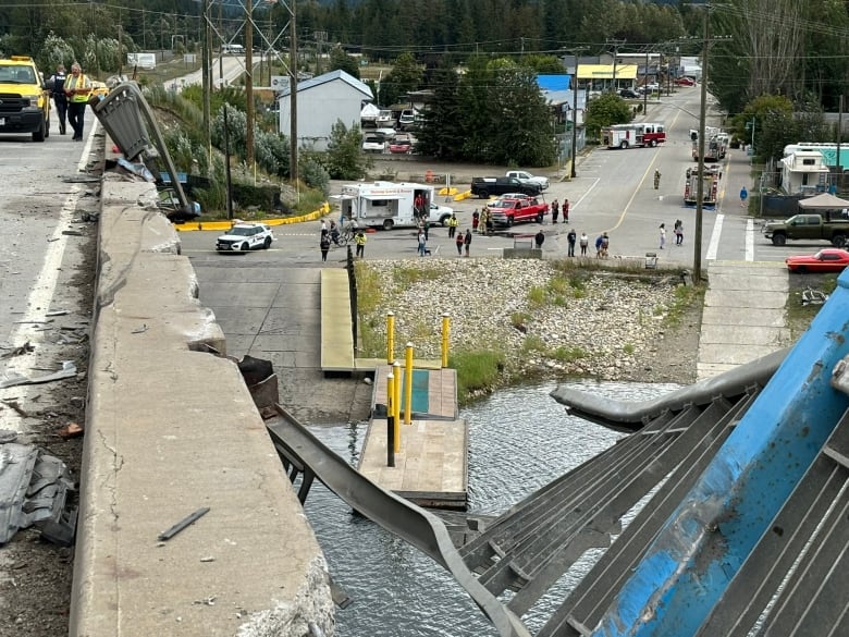 Damaged railing on a bridge