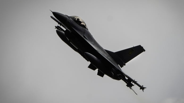 One of Ukraine's F-16 fighter jet is seen flying in an undisclosed location above the country on Aug. 4, 2024.