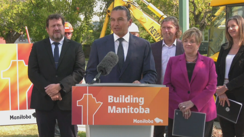 Premier Wab Kinew and ministers in news conference