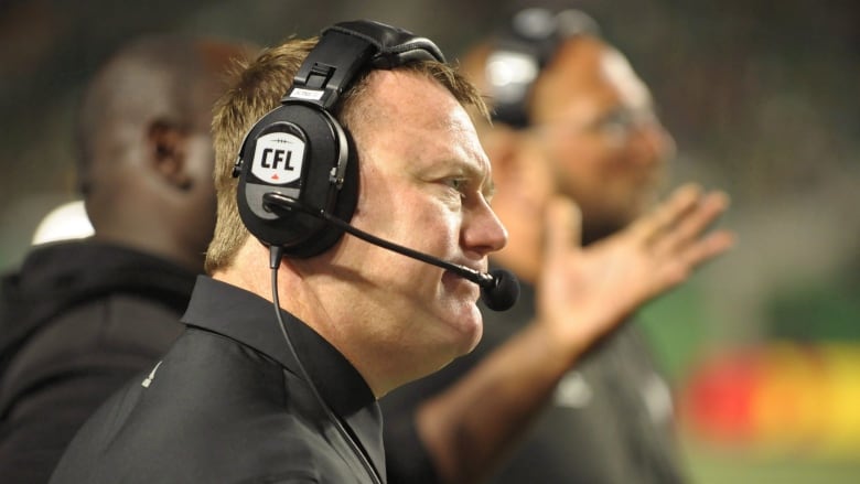 Chris Jones was named Senior Defensive Assistant of the Hamilton Tiger-Cats on August 19, 2024. He's shown here on the sidelines during his time as Saskatchewan Roughriders head coach in 2018. 