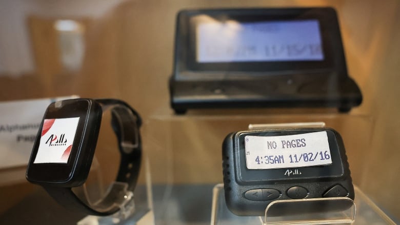 Pagers are seen on display.